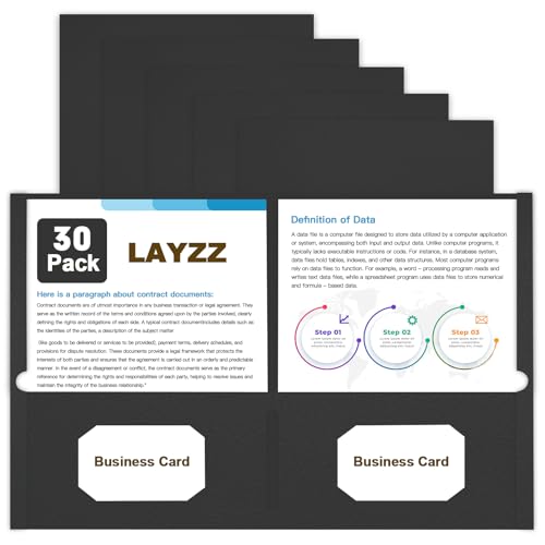 Folders with Pockets, LAYZZ 30 Pack Paper Pocket Folders, 2 Pocket File folders Fits Letter Size Paper, for School Office and Home (Black) - color: Black