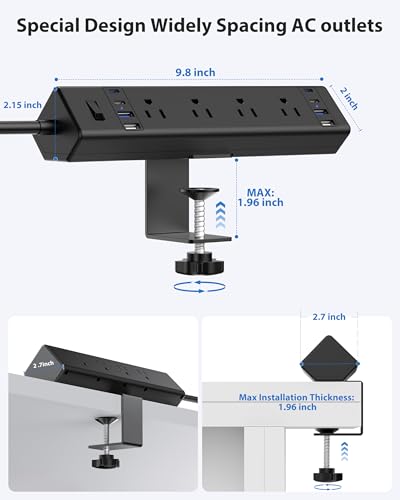 Jgstkcity Desk Clamp Power Strip 40W USB C,8-Outlet,8 USB,10FT,Black | 40W Fast Charging Station,4 USB-C,4 USB-A,Furniture Nightstand Edge Mount Surge Protector, Fits 1.9" Tabletop Edge - color: Black, size: 10FT Length