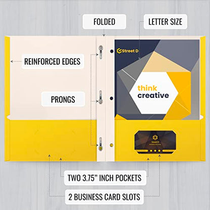 Better Office Products Yellow Paper 2 Pocket Folders with Prongs, 50 Pack, Matte Texture, Letter Size Paper Folders, 50 Pack, with 3 Metal Prong Fastener Clips, Yellow - color: Yellow