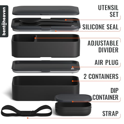Bentoheaven Bento Box Adult, Stackable Lunch Box, 40 oz, Outer Space | BPA-free, leakproof and microwave-safe with 2 compartments, utensils, chopsticks, divider and sauce cup for men and women. - color: Outer Space