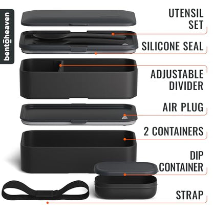 Bentoheaven Bento Box Adult, Stackable Lunch Box, 40 oz, Outer Space | BPA-free, leakproof and microwave-safe with 2 compartments, utensils, chopsticks, divider and sauce cup for men and women. - color: Outer Space
