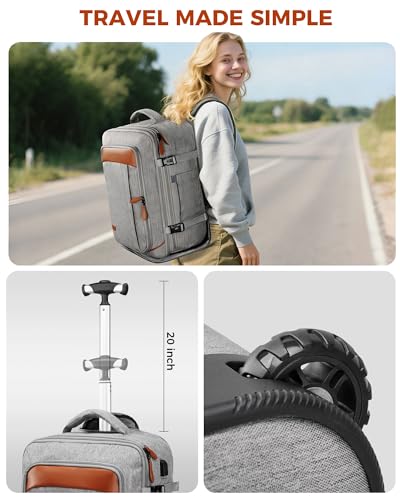 Vancropak Travel Rolling Backpack with Wheels, Airline Approved Roller Bag | Expandable Wheeled Backpack with 3 Packing Cubes, 17 Inch Roller Carry on Luggage Suitcase Laptop Bag for Men & Women, Grey - color: Grey
