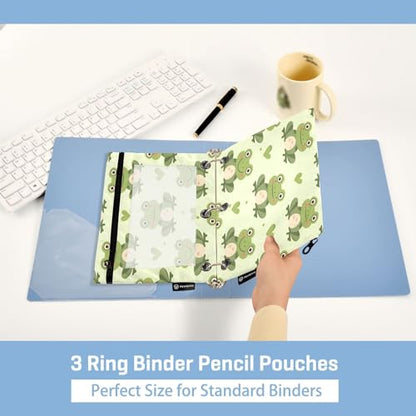 SUABO Frog Pencil Pouch for 3 Ring Binder, 2 PCS Binder Pencil Pouch with Zipper, Clear Window Zipper Pencil Case Pencil Bags for Office Supplies - color: Frog