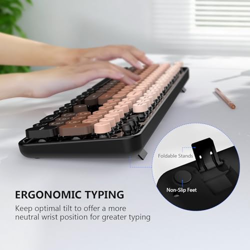 MOFII Wireless Keyboard and Mouse Combo, 2.4 GHz Full-Size Retro Round Keyboard with 8 Multimedia & Shortcut Keys, Plug and Play, Compatible with Mac, Windows, Laptop, Desktop, PC - Coffee Gradient - color: Coffee Gradient