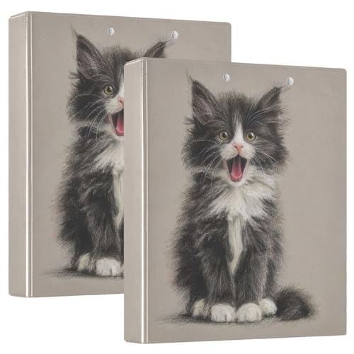 Fustylead Pet Lover Cute Cattle Cat 3 Ring Binder, D-Rings 1.5" Hardcover Folder, Fits 200 Sheets of A4 Paper, Durable Clipboard & Clean View with Inside Pockets for School Home Office - size: 12.4x10.63x2.36 Inch-1 Pack