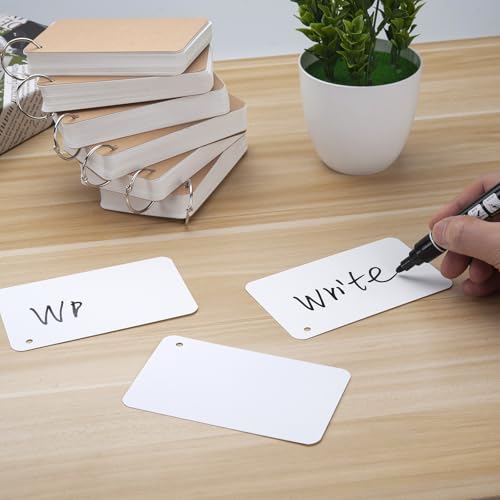 3x5 Blank Index Cards Study Flash Cards with Rings, 300PCS Rounded Hole-punched White Cardstock Heavy Weight Note Cards, Language FlashCards or Recipes DIY
