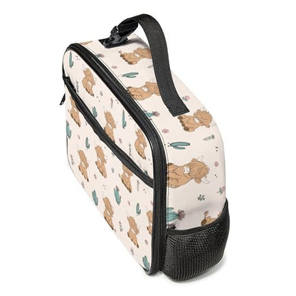WOBAGMEN Highland Cow Lunch Box for Kids, Cute Insulated Lunch Bag for Boys Girls,Waterproof Lunch Box with Water Bottle Holder for Teens Adults Picnic Travel Back to School (Highland Cow Cactus) - color: Highland Cow Cactus