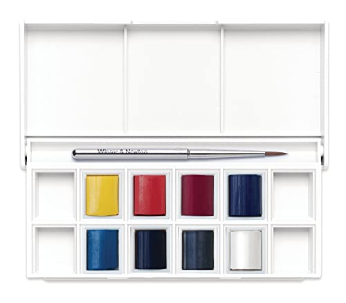 Winsor & Newton Cotman Watercolor Paint Set, 8 Half Pan, Sky Colors w/ Brush - style: 8 Half Pan Sky Colors