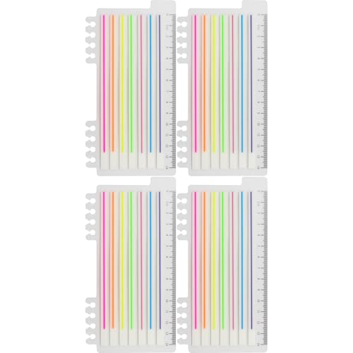 Lined Transparent Sticky Strips Assorted Colors, 0.235 x 5.5 Inch Long Highlighter Flag Tabs Index, Easy to Post, 4 Ruler Dispensers, 560 Pages Total