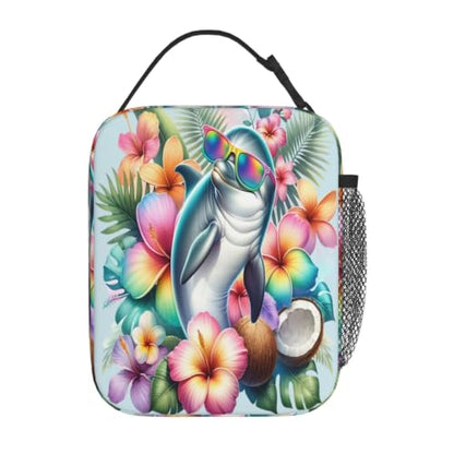 Tropical Dolphin Sunglasses Flowers Palm Leaves Lunch Bag 10In | Insulated Lunch Box Reusable Tote Bag For Picnic Office For Women Men - color: Style 7