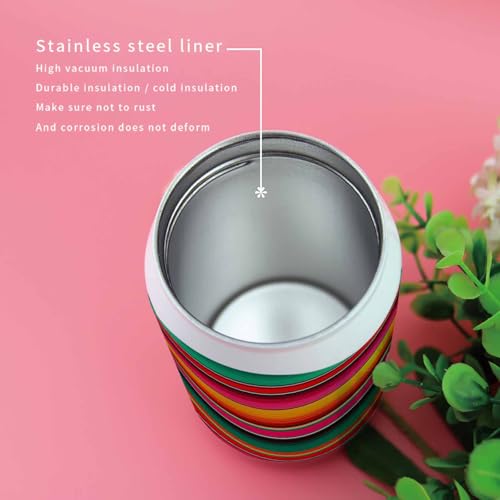 T&H XHome Abstract 14oz Stainless Steel Tumbler with Lid & Straw-Double Wall Vacuum Insulated Travel Mug Colorful Mexican Stripes Green Water Bottle Coffee Beverage Drinks Cup - size: 14 Ounces
