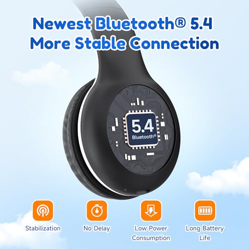 EarFun K2 Kids Bluetooth Headphones, Kids Headphones with Volume Limited, 40H Playtime, Built-in Mic, Stereo Sound, Foldable Over-Ear Headphone for School/Travel/iPad/Tablet, Black - color: Dark Black