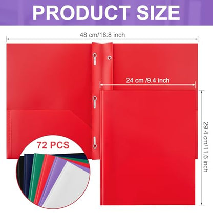 Cholemy 72 Packs Pocket Folders with Prongs Heavy Duty Plastic Folder with Business Card Slot 3 Prong Fasteners for School Office (Dark) - color: Dark
