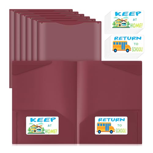 Henoyso 24 Pack Take Home Folders with 2 Pockets and Tabs, Plastic Classroom Communication Homework Folder School-to-Home with Clear Front Pocket for Students Parent Teacher Connector (Burgundy) - color: Burgundy