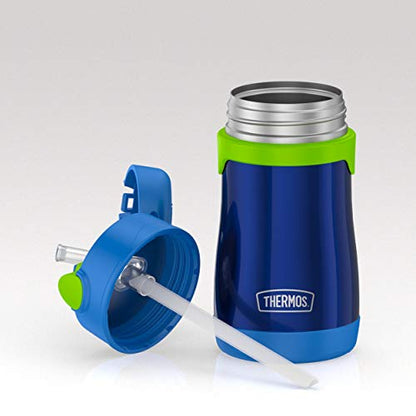 Thermos Baby 10 oz. Stainless Steel Bottle with pop-up straw, Navy with Lime - color: Navy with Lime, size: 10 Ounces