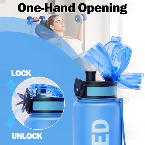 32oz Water Bottle with Time Marker, Leakproof & Motivational Gradient Design, BPA Free, Wide Mouth with Easy Clean Brush for Gym, Travel, Home & Office (Blue) - color: Blue