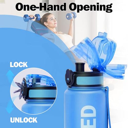 32oz Water Bottle with Time Marker, Leakproof & Motivational Gradient Design, BPA Free, Wide Mouth with Easy Clean Brush for Gym, Travel, Home & Office (Blue) - color: Blue