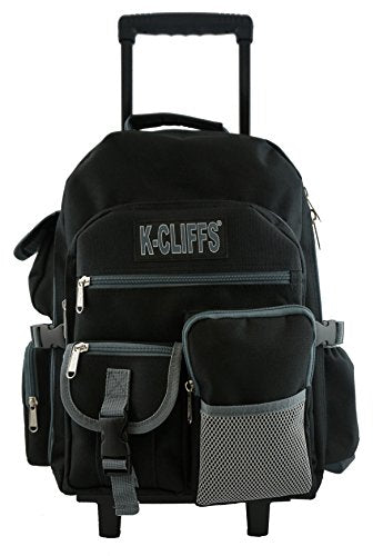 K-Cliffs Heavy Duty Rolling Backpack School Bookbag with Wheels Deluxe Wheeled Daypack - color: Black