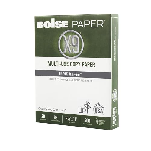 Boise X-9 Multi-Use Printer & Copy Paper, 10 Reams, White, Letter (8.5in x 11in), 5000 Sheets Per Case, 20 Lb, 92 Brightness - size: 10 Reams (5000 Sheets), style: 8.5 x 11, 20 lb.