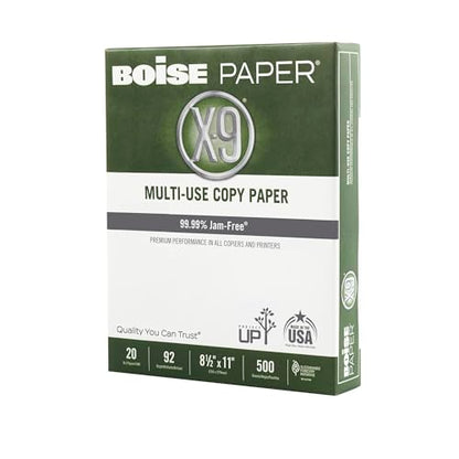 Boise X-9 Multi-Use Printer & Copy Paper, 10 Reams, White, Letter (8.5in x 11in), 5000 Sheets Per Case, 20 Lb, 92 Brightness - size: 10 Reams (5000 Sheets), style: 8.5 x 11, 20 lb.