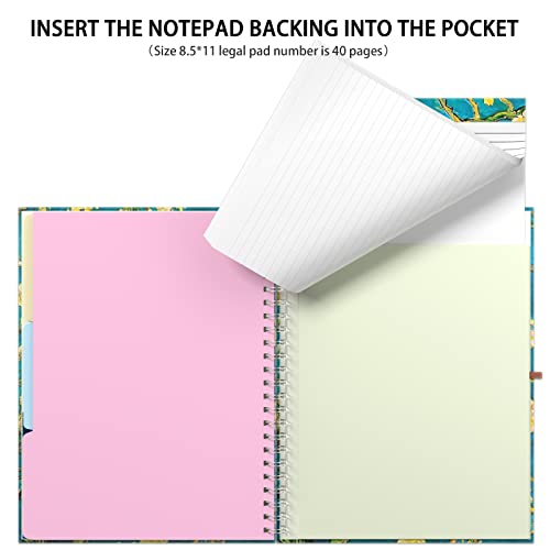 Rimilak Spiral Clipboard Folio with Refillable Lined Notepad, 14.5 x 9.8 in, Hardcover Cover with 5 Interior Pockets, Elastic Band and Pen Loop Series. Cute Stylish Clipfolio, Almond Tree - color: Almond Tree