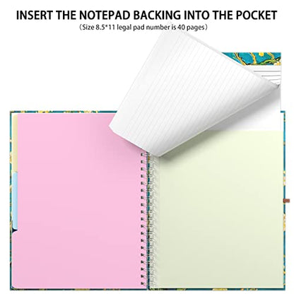 Rimilak Spiral Clipboard Folio with Refillable Lined Notepad, 14.5 x 9.8 in, Hardcover Cover with 5 Interior Pockets, Elastic Band and Pen Loop Series. Cute Stylish Clipfolio, Almond Tree - color: Almond Tree