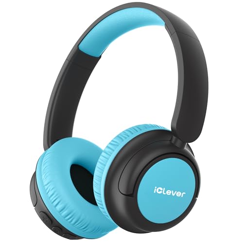 iClever BTH22 Kids Bluetooth Headphones, 60H Play Time, 74/85 dBA Safe Volume, Bluetooth 5.4, USB C, Over Ear Kids Headphones Wireless with Mic AUX Cord for iPad/Tablet/Travel/School (Black/Blue) - color: Black/Blue