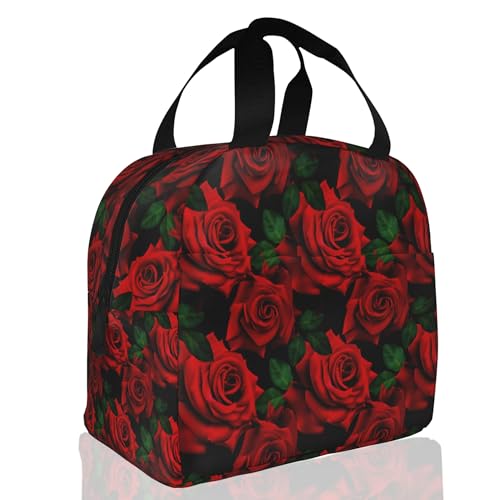 Insulated Lunch Bag, Red Roses Flower Lunch Box for School Student Kids Boys Girls,Leakproof Small Lunch Tote for Adult Men Women,Reusable Lunch Cooler Tote Bag for Office Work Picnic - color: Red Roses Flower