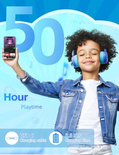 Kids Bluetooth Headphones,Toddler Headphones with Microphone,85dB Volume Limited,Bluetooth 5.4 Twistable Lightweight Kids Wireless Earphones for Boy Girl Tablet Travel School - color: Blue