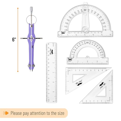 Mr. Pen- Geometry Set, 15 pcs, Purple, 6 Inch Swing Arm Protractor, Divider | Set Squares, Ruler, Compasses and Protractor - color: Purple