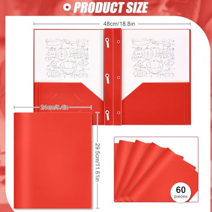 Yeaqee 60 Pcs Red Plastic Folders with Pockets and Prongs Plastic Folder 2 Pockets 3 Prongs with Card Slot for Office, School for Students, Teachers, Office Workers - color: Red