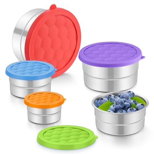 TeamFar Stainless Steel Food Containers with Lids, (30oz, 20oz, 12.85oz, 6oz, 3oz) Metal Lunch Box Snack Container for Kids Adults Daycare School, Leak-proof & Stackable, Set of 5, Multicolor - color: Multicolor, size: 3oz,6oz,12.85oz,20oz,30oz