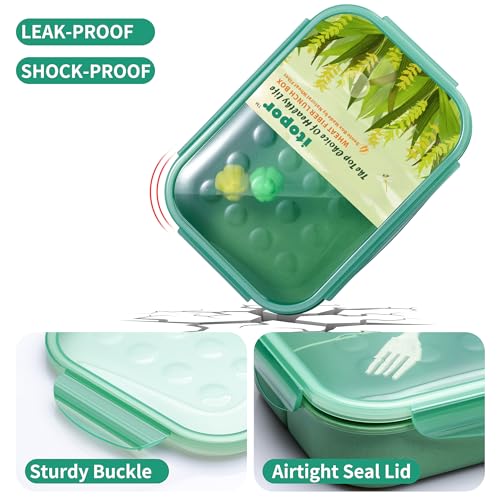 Itopor Bento Box for Kids & Adults, Lunch Box 46 oz, Sage Green | Wheat straw material, BPA-free, leakproof, 3 compartments, microwave & dishwasher safe, for school, office & travel - color: Sage Green