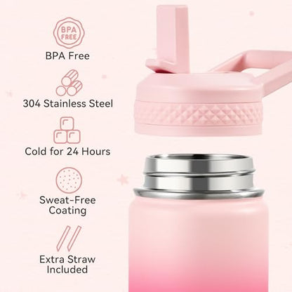 Fijinhom 12 oz Kids Water Bottle, Toddler Water Bottle with Straw, Boys&Girls Bottle for School, 304 Stainless Steel Vacuum Insulated Bottle for Kids, BPA-Free, Leak-Proof, Cherry Blossom - color: Cherry Blossom
