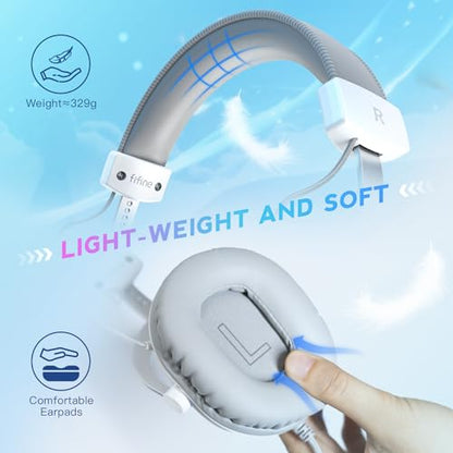 FIFINE USB PC Gaming Headset with 3.5mm Audio Jack, Detachable Microphone, 7.1 Surround Sound, Volume Control, Streaming Over-Ear Wired Headphones for Computer, PS5, Controller, Xbox-H9 White - color: White