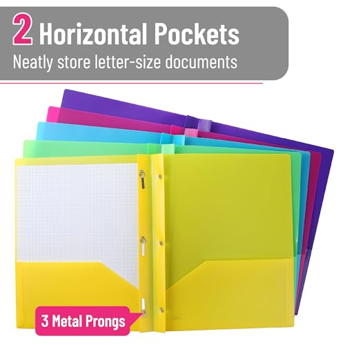 Mr. Pen- Plastic Folders with Pockets and Prongs, 10 Pack, Letter Size, Flexible Plastic Folders with Prongs - color: Bright Colors, size: 10 Pack