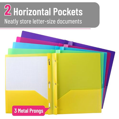 Mr. Pen- Plastic Folders with Pockets and Prongs, 10 Pack, Letter Size, Flexible Plastic Folders with Prongs - color: Bright Colors, size: 10 Pack