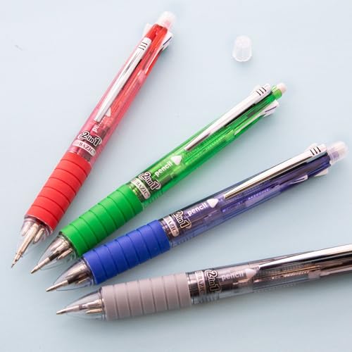 BAZIC PRODUCTS 2-in-1 Mechanical Pencil & 4-Color Pen, Bold, 4-Set | barrel: 4-color ballpoint pen plus 0.7 mm mechanical pencil, 1.0 mm bold ink, cushion grip, refillable