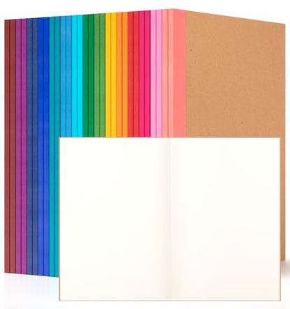 30 Pack Blank Notebook Journals Bulk, A5 Unlined Paper Composition Notebook, 8.3”x 5.5”, Kraft Cover with Rainbow Spines, 15 Colors 60 Pages for School Office Travel - color: Rainbow, style: Blank-30pack