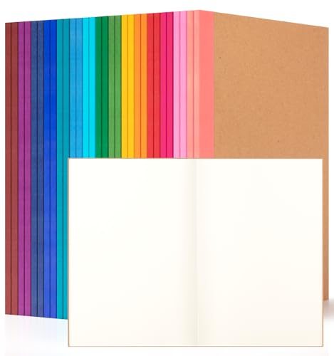 30 Pack Blank Notebook Journals Bulk, A5 Unlined Paper Composition Notebook, 8.3”x 5.5”, Kraft Cover with Rainbow Spines, 15 Colors 60 Pages for School Office Travel - color: Rainbow, style: Blank-30pack