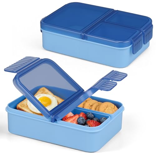 WyfKyd 2PACK Snack Box Container Set for Kids Adults Food Bento Lunch Box | 2PACK Snack Box Container for Kids Adults Reusable Bento Lunch Box with 3 Compartents for Office,School,Travel,Outdoor Blue - color: 2 Pack Blue