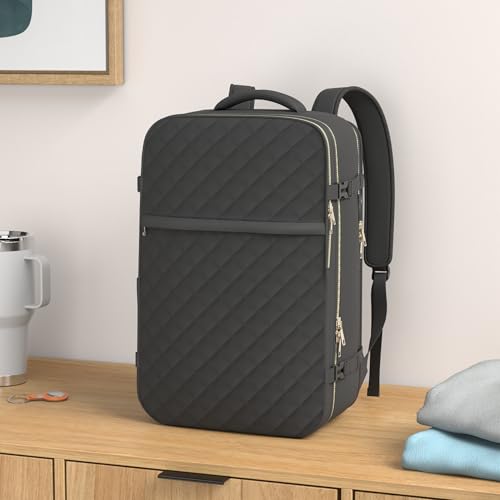 MOMUVO Large Travel Backpack Women, Flight Approved Carry On Backpack, Water Resistant Anti-Theft Casual Daypack School Bag Fit 17 Inch Laptop with USB Charging Port, Black - color: Black, size: 17.3 inch
