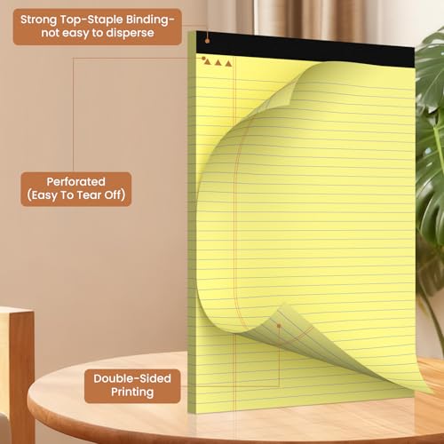 12Packs Legal Pads 8.5 x 11 Inch, 50Sheets/Pack, College Ruled & Perforated Yellow Writing Pads, Pads of Paper 8.5 x 11, Lined Note Pads with Sturdy Backing for Office, Business & School Supplies - color: Yellow, style: 12 Pads-50 Sheets/Pads