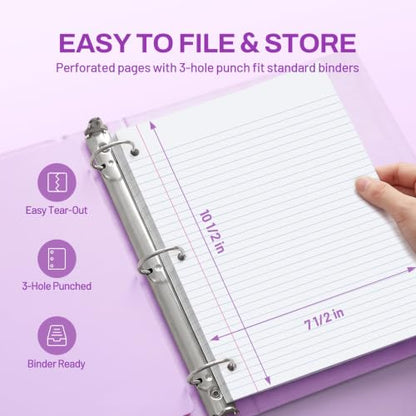 SUNEE Spiral Notebook, 1-Subject, College Ruled Paper, 8" x 10-1/2", 100 Sheets per Notebook, 3-Hole Punched Paper, Water Resistant Cover, Double-sided Pockets, Dark Purple - color: Dark Purple