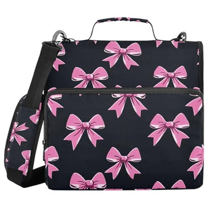 3 Ring Zipper Binder with Shoulder Strap Pink Bow Tie Black 2 Inch Zippered Binder Bag 500 Sheet Capacity Multi Pockets for School Supplies - color: Multi22