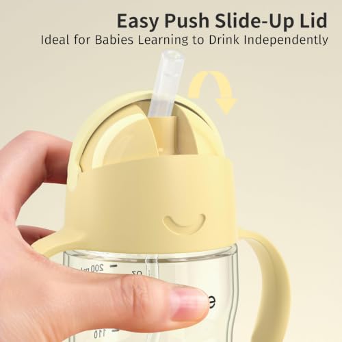 Evorie Tritan Weighted Straw Cup Baby Training Cup, Spill Proof, 7 Oz, 6M+ | BPA & BPS-Free, First learning cup, 360° drinking, Dishwasher safe, Durable Sippy Cup, Lemon Yellow - color: Lemon Yellow