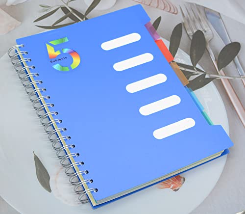 5 Subject Notebook, 2 Pcs Green and Dark Blue 10 Inch x 7 Inch B5 Spiral Notebook With Waterproof Plastic Softcover, 300 Pages 80 Gsm College Ruled Papers With 5 Sheets Colorful Movable Dividers - color: Green and Dark Blue