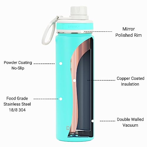 DRINCO Stainless Steel Water Bottle Spout Lid Vacuum Insulated Double Wall Water Bottle Wide Mouth (40oz 32oz 22oz 18oz 14oz) Leak Proof Keep Cold Sport Camping Hiking (22 oz, 22oz Teal) - color: 22oz Teal, size: 22 Ounces