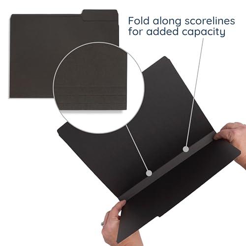 Blue Summit Supplies 100 Black File Folders, Letter Size, 1/3 Cut Tab, 11pt | Durable 11pt black paper, 1/3 cut tabs, holds letter size documents, home and office color coded filing - color: Standard Black