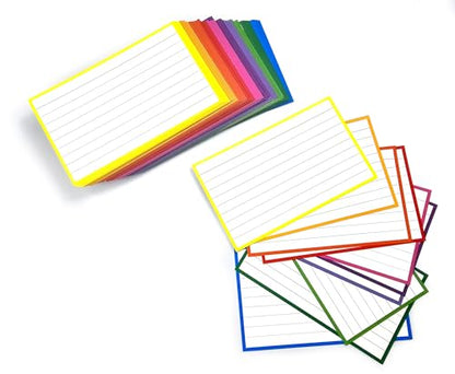PPAPPAPPIYO 100 Pack 3x5 Ruled Index Cards, Extra Thick 260gsm White Cardstock, Colorful Borders with Ruled Front and Blank Back, Heavyweight Flash Cards for Study, Recipes, and Organization